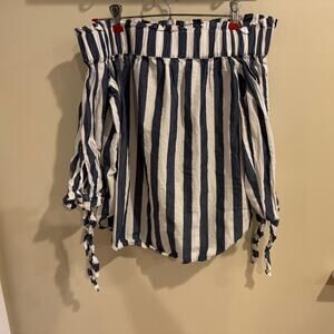 H&M Navy & White Off The Shoulder Cotton Top Size 6